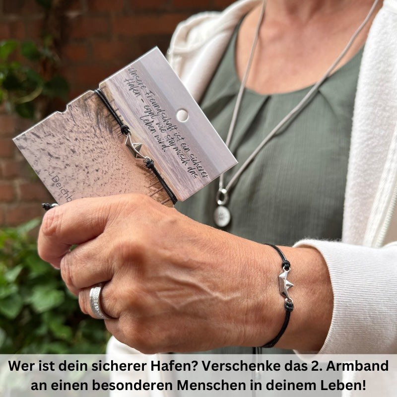 Freundschaftsarmbänder Papierschiffchen (2 Stück) aus Wachs-Seil & Edelstahl