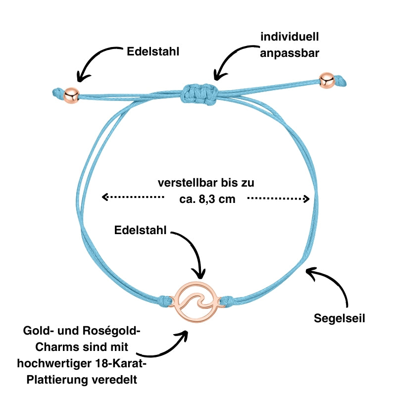Freundschaftsarmbänder Welle (2 Stück) aus Wachs-Seil & Edelstahl
