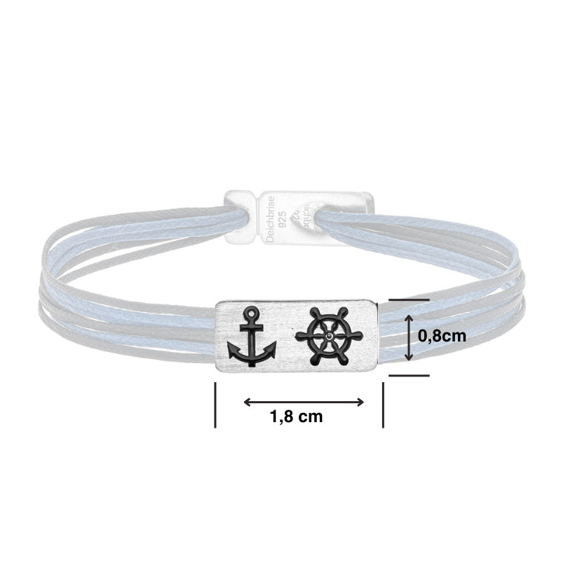 925er Silber-Armband "Steuermann" (nebelblau-schwarz) (Wachs-Cord)