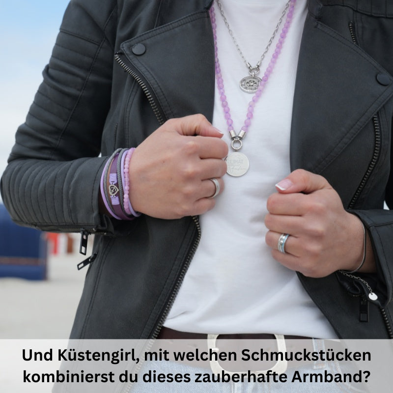 Armband Ankerliebe (Multistrang) mit Segelseil, Leder & Lila Jade
