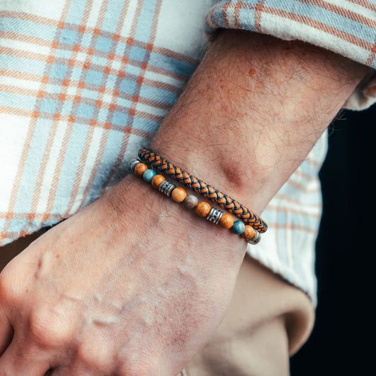 Armband Cala Mendia (Multistrang) Leder, Picture Jasper & Apatit