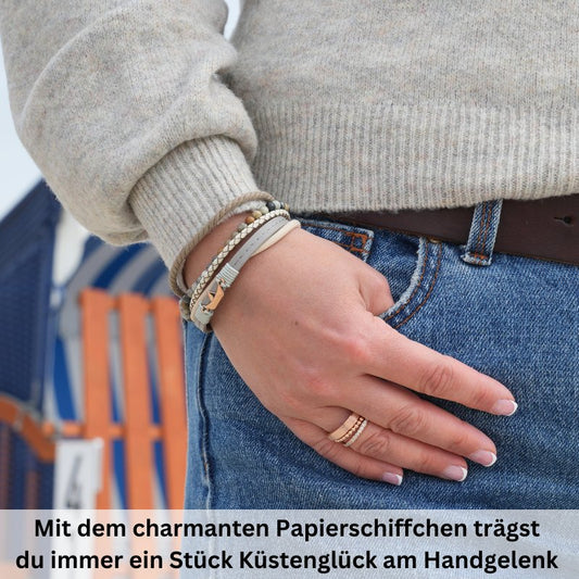 Armband Papierschiffchen (Multistrang) mit Segelseil, Leder & Picasso