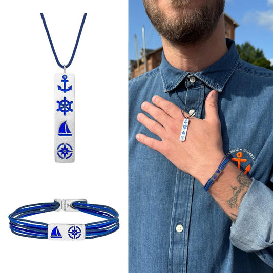 Schmuck-Set "Steuermanns Heimathafen" (meeresblau) (Wachs-Cord)