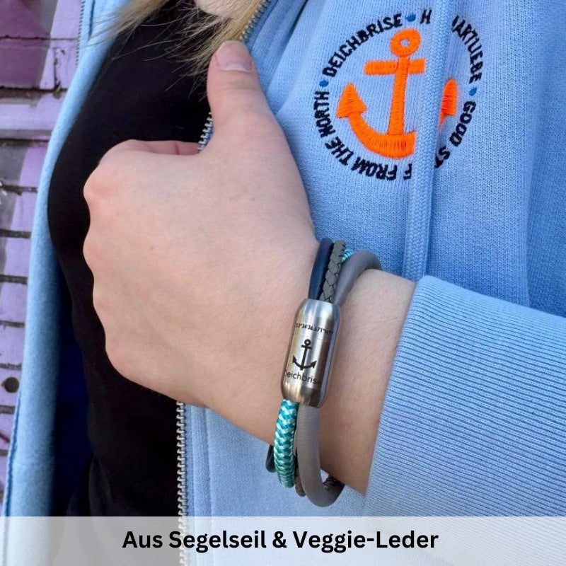Multistrang Armband Möwe (Segeltau & Fibre Leder) (Veggie)