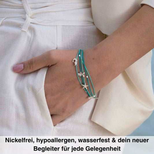 925er Silber Armband Ostfriesland (meeresgrün) (Wachs-Cord)