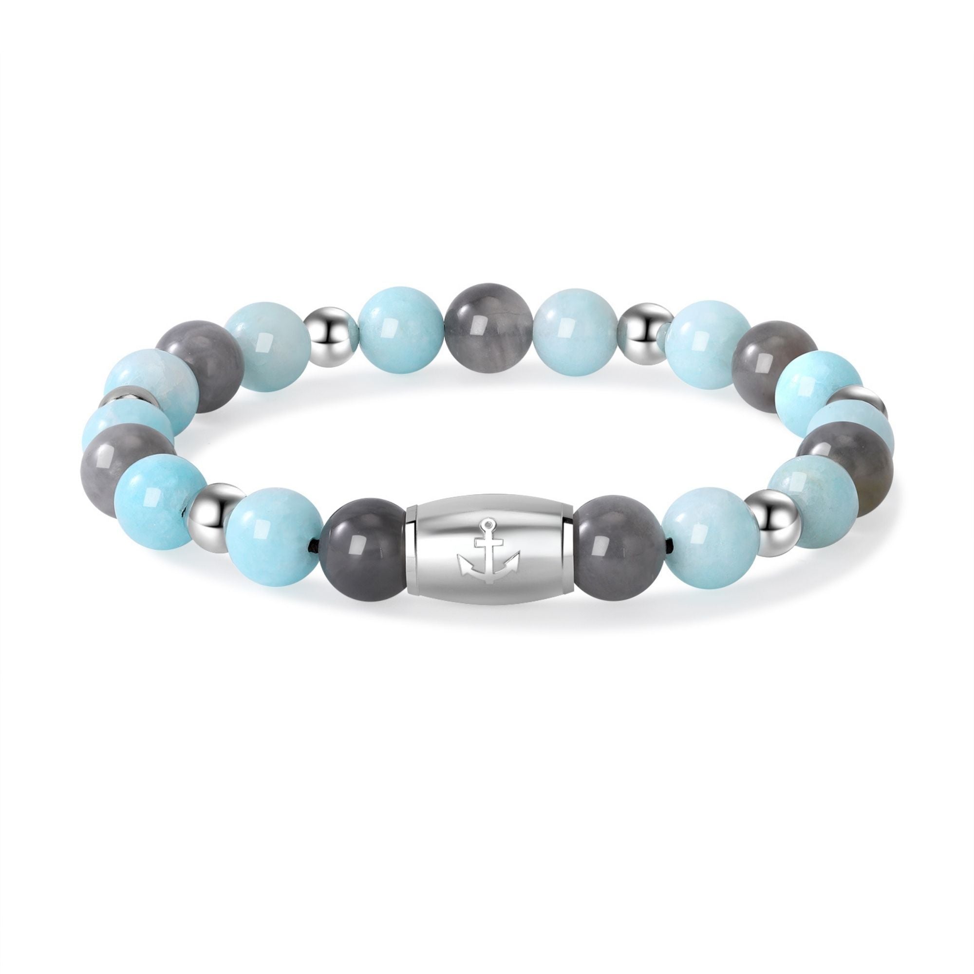 Armband Camp de Mar aus Edelstahl, Amazonit Jade & Wolkenquarz-Kristall