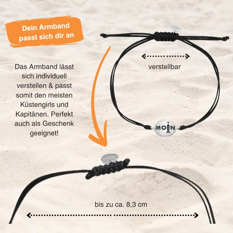 Schmuck Set "Moin" aus 925er Silber (schwarz) (Wachs-Cord)