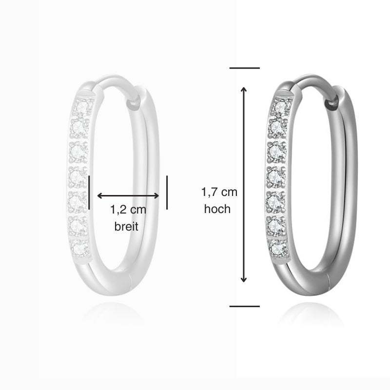 Ovale Creolen mit Steinen für Charm Anhänger (klein | 17 mm) aus Edelstahl (Paar)
