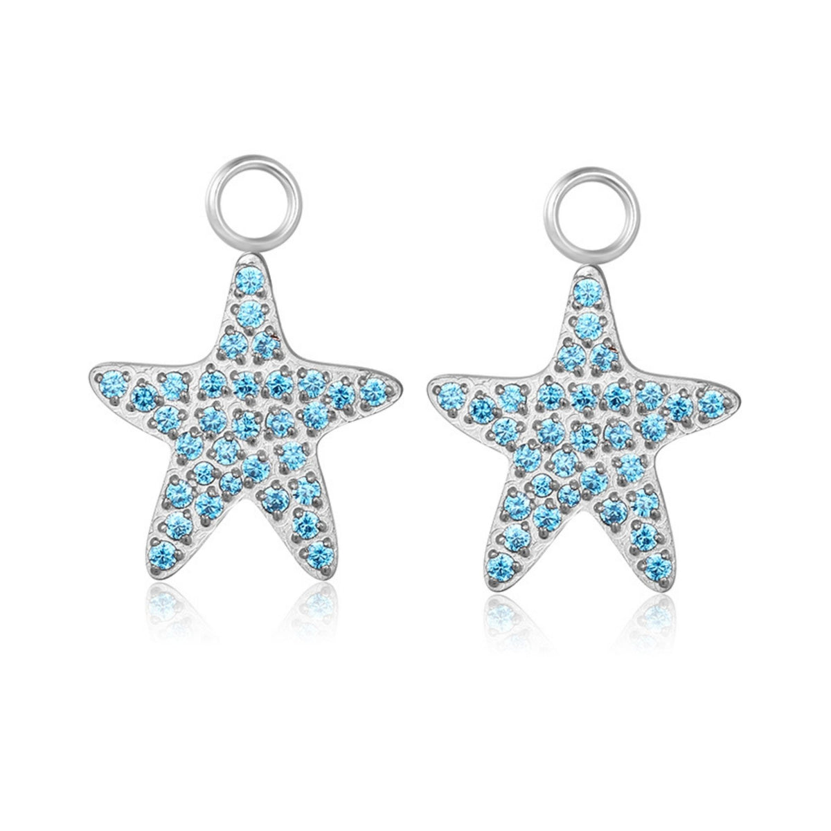 Charm für Ohrringe (Creolen) Seestern mit blauem Zirkonia (Paar)