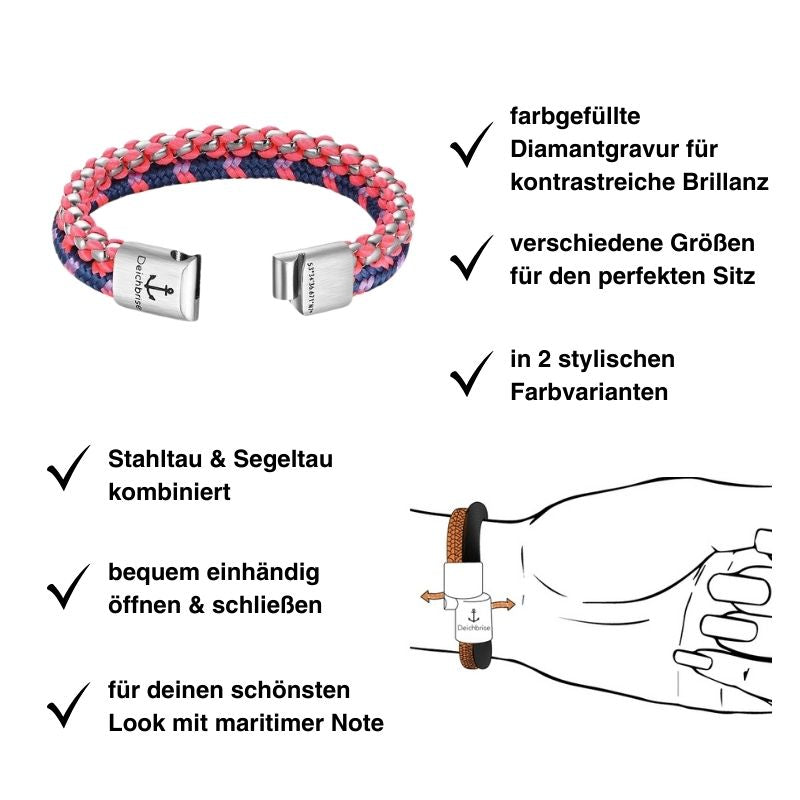 Armband Käptin (Multistrang) Stahl-Tau & Segeltau