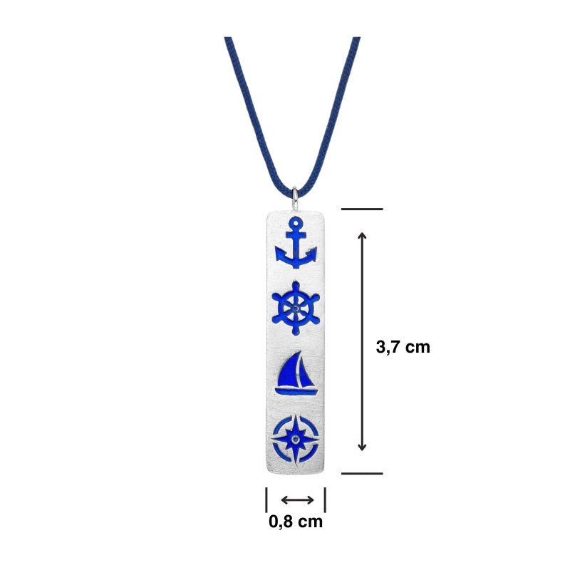 925er Silber-Kette "Steuermanns Heimathafen" (meeresblau) (Wachs-Cord)