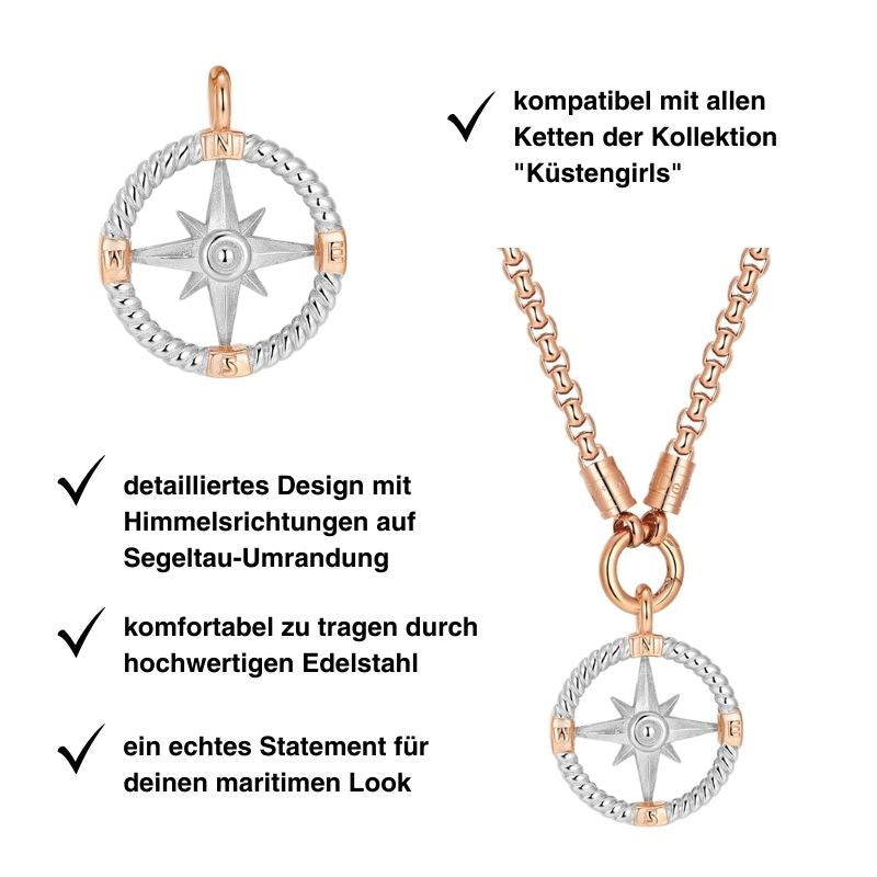 Kettenanhänger Windrose aus Edelstahl (Küstengirls)