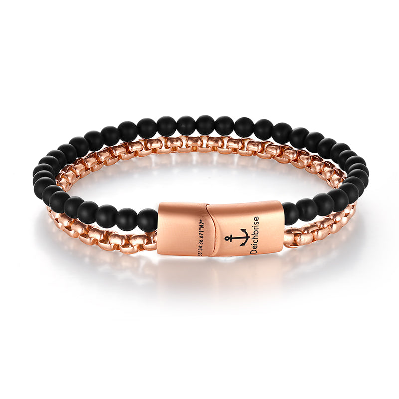 Armband Black Sand (Multistrang) Edelstahl & Onyx