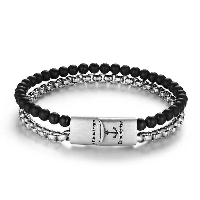 Armband Black Sand (Multistrang) Edelstahl & Onyx