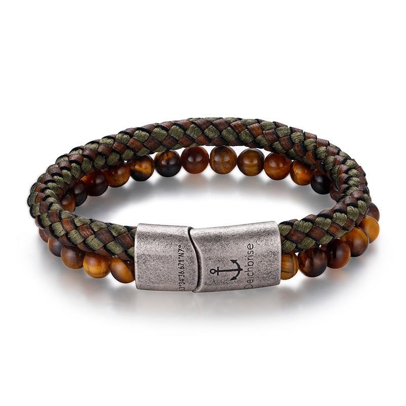 Armband Seemann (Multistrang) Leder-Tau & Tiger-Eye