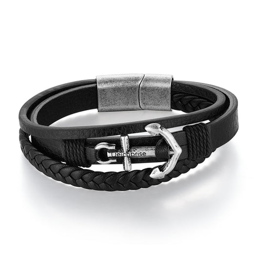 Armband Steuerbord (Multistrang) Leder mit Edelstahl-Anker