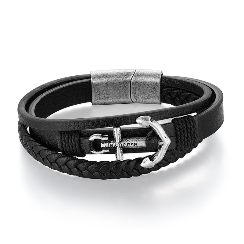 Armband Steuerbord (Multistrang) Leder mit Edelstahl-Anker