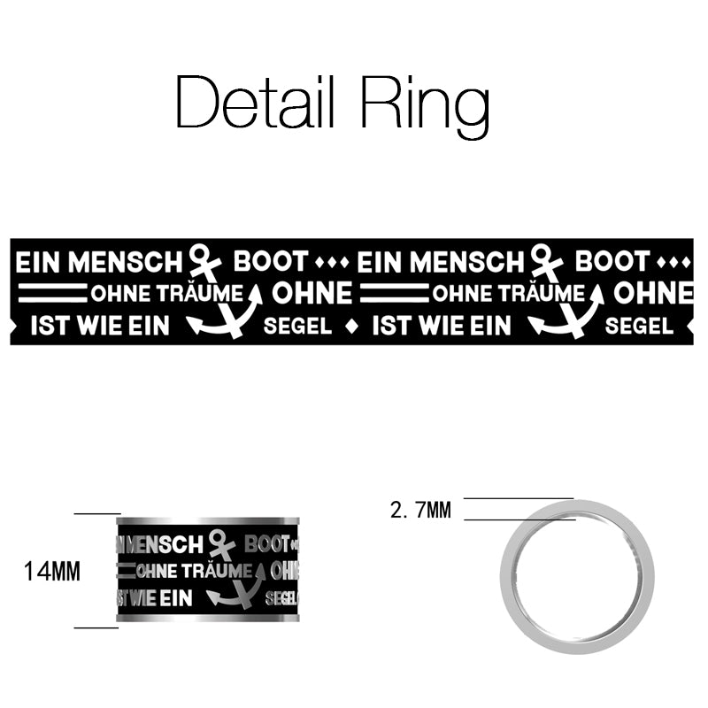 Ring "Ein Mensch ohne Träume" aus Edelstahl (14mm breit)