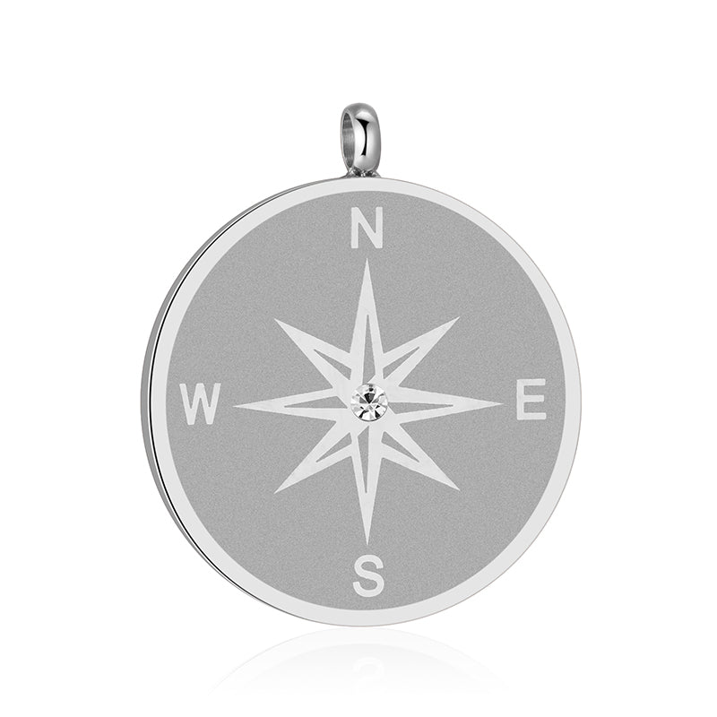 Kettenanhänger Kompass (groß) aus Edelstahl mit Stein
