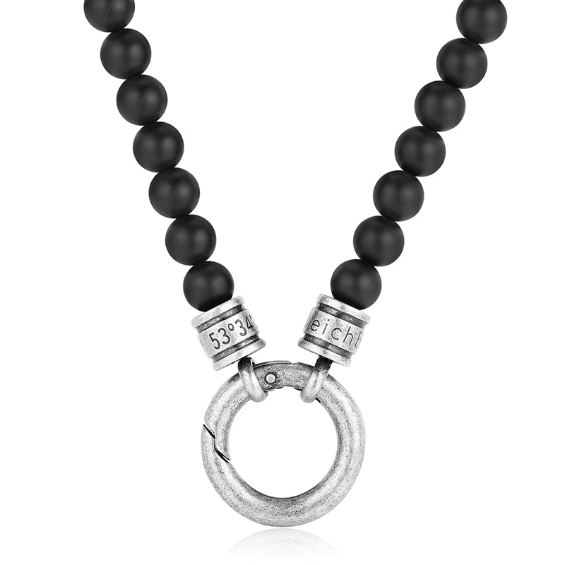 Kette Onyx 6mm (mit Rund-Karabiner) aus Edelstahl & Onyx-Beads