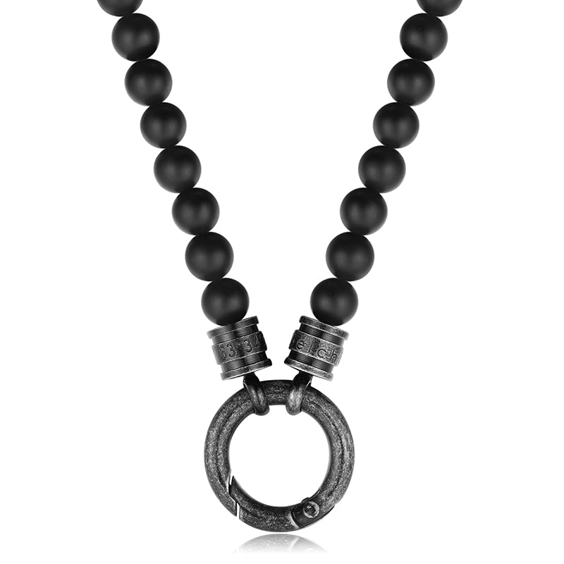 Kette Onyx 6mm (mit Rund-Karabiner) aus Edelstahl & Onyx-Beads