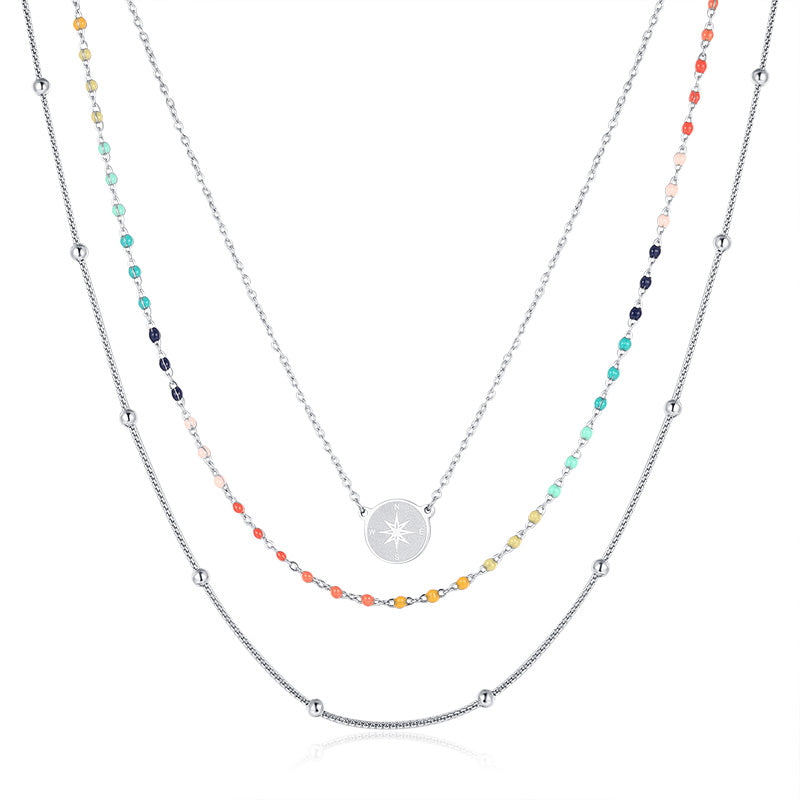Layering Kette aus Edelstahl Boho Kompass