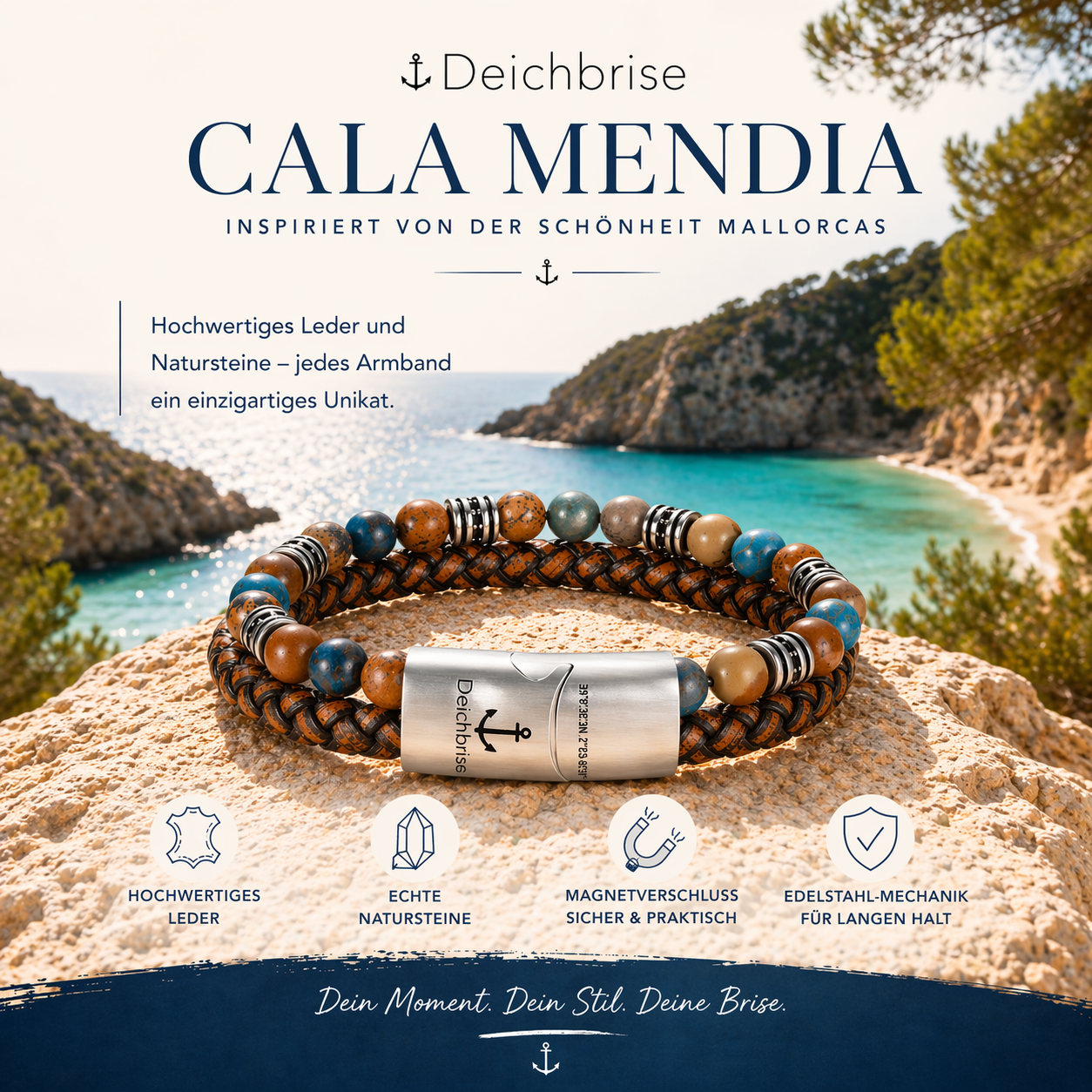 Armband Cala Mendia (Multistrang) Leder, Picture Jasper & Apatit