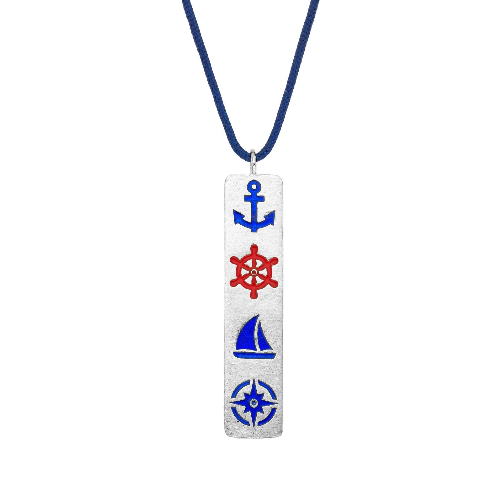 925er Silber-Kette "Steuermanns Heimathafen" (leuchtturmrot-meeresblau) (Wachs-Cord)