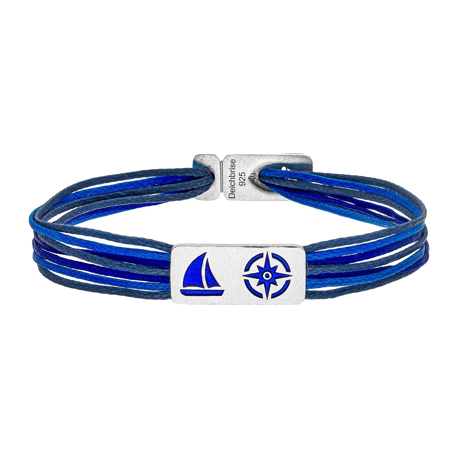 925er Silber-Armband "Heimathafen" (meeresblau) (Wachs-Cord)