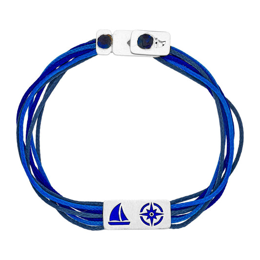 925er Silber-Armband "Heimathafen" (meeresblau) (Wachs-Cord)