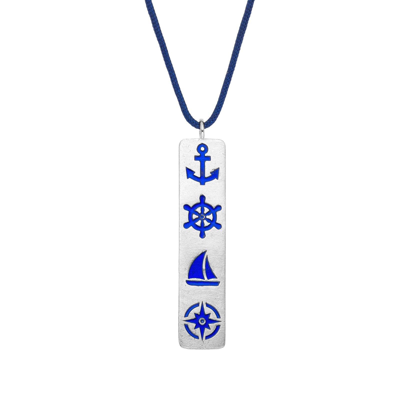 925er Silber-Kette "Steuermanns Heimathafen" (meeresblau) (Wachs-Cord)