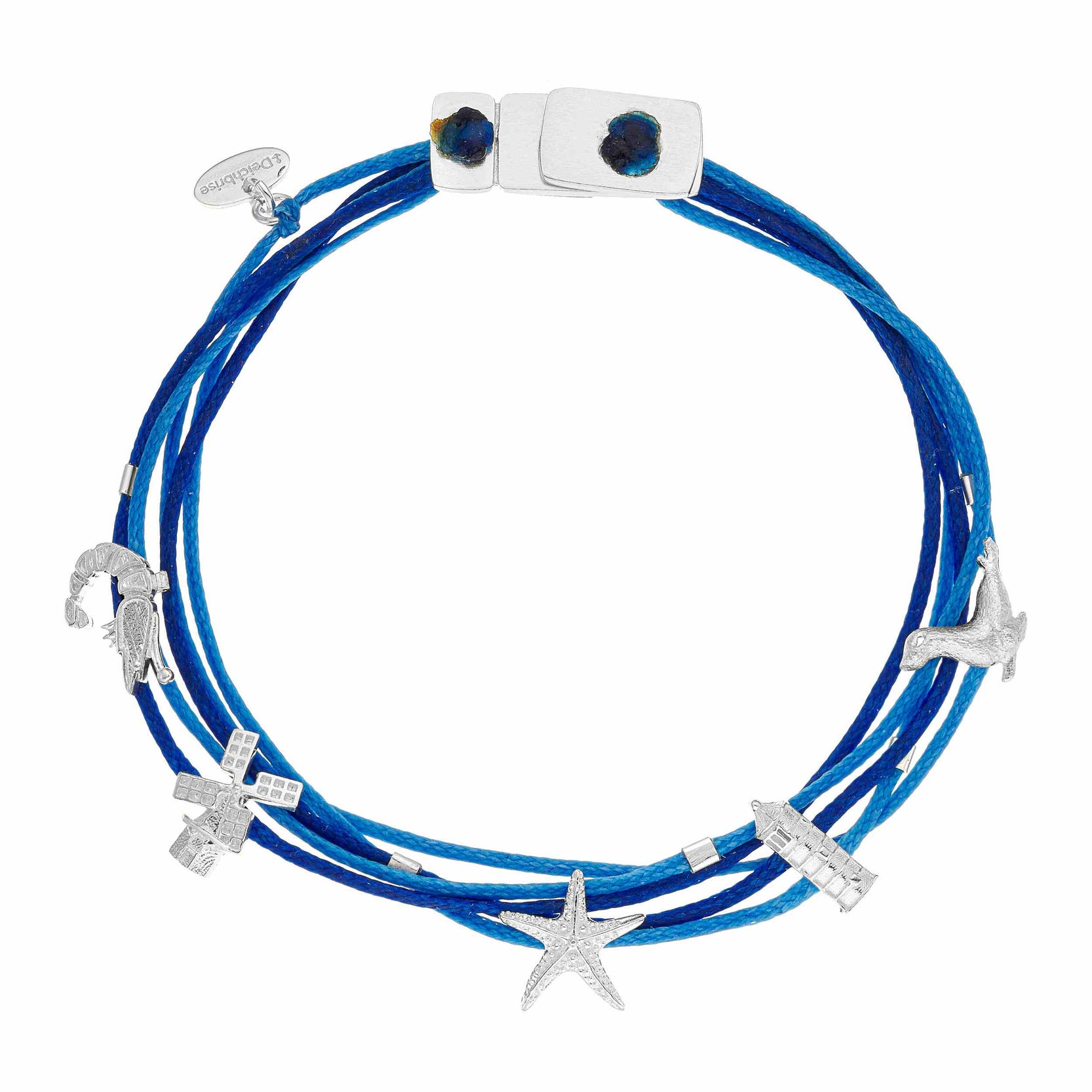 925er Silber Armband Ostfriesland (maritimblau) (Wachs-Cord)