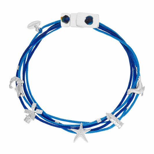 925er Silber Armband Ostfriesland (maritimblau) (Wachs-Cord)