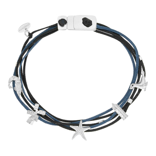 925er Silber Armband Ostfriesland (schwarz-nebelblau) (Wachs-Cord)