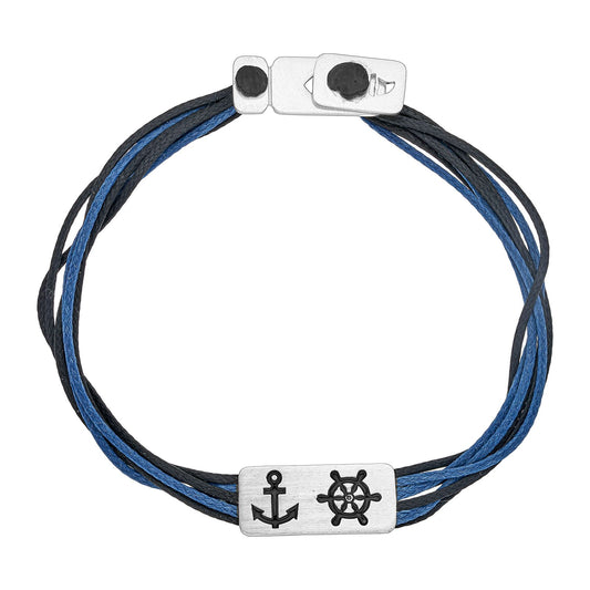 925er Silber-Armband "Steuermann" (nebelblau-schwarz) (Wachs-Cord)