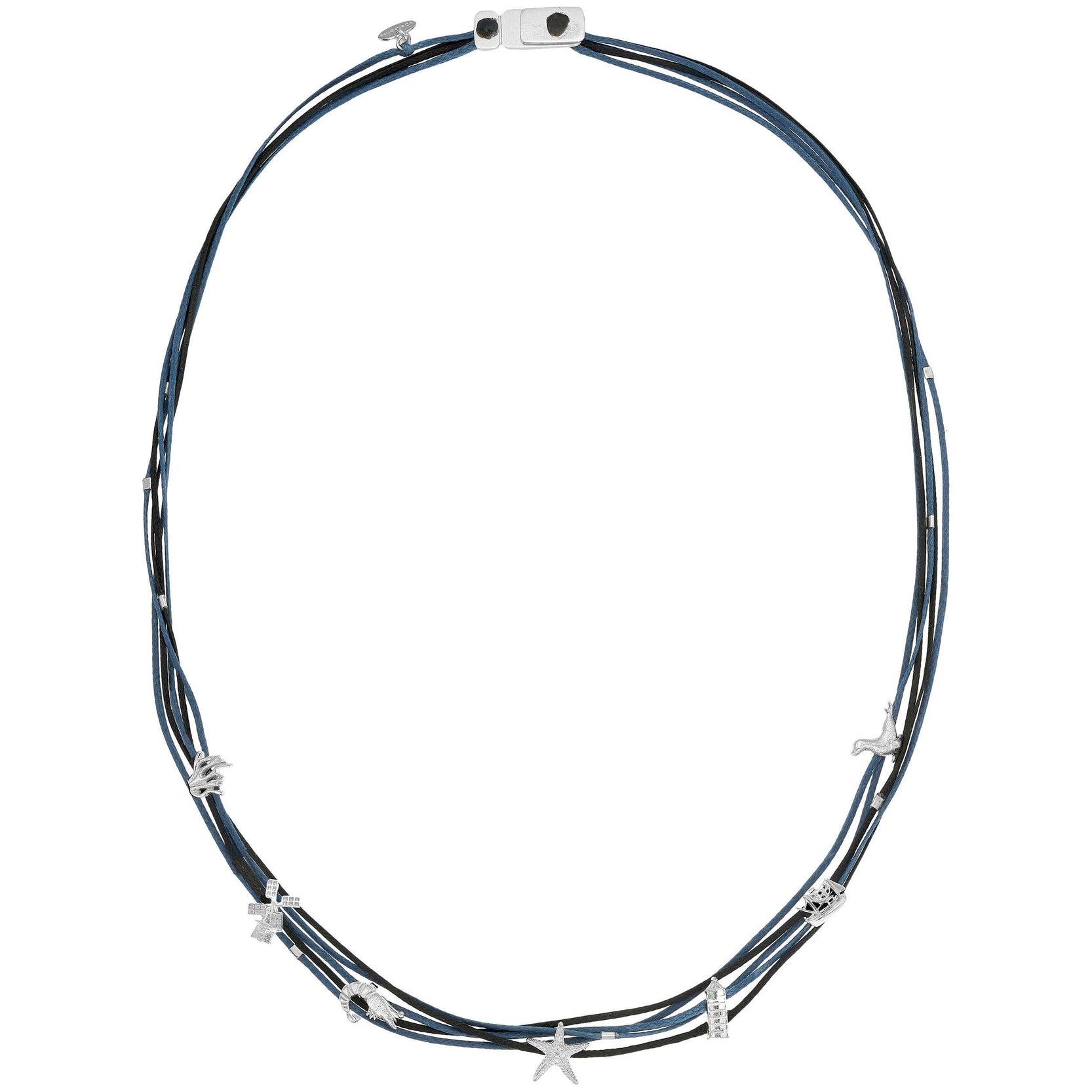 925er Silber Kette Ostfriesland (schwarz-nebelblau) (Wachs-Cord)