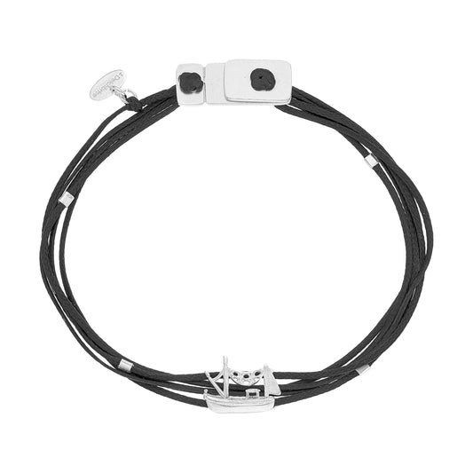 925er Silber-Armband "Kutter" (schwarz) (Wachs-Cord)