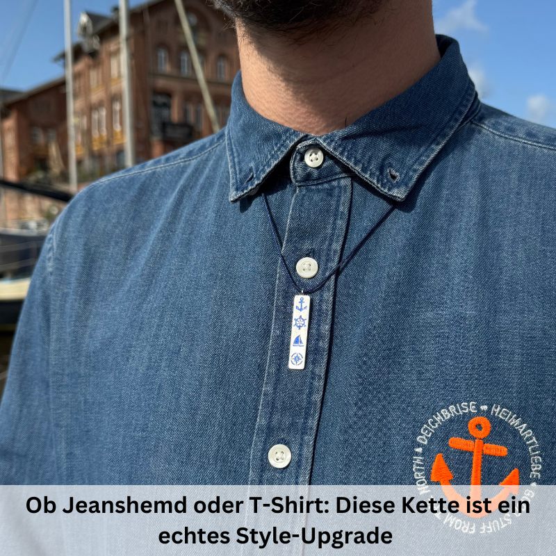 925er Silber-Kette "Steuermanns Heimathafen" (meeresblau) (Wachs-Cord)