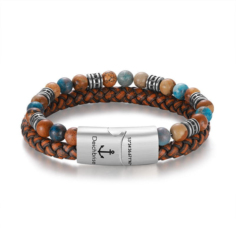 Armband Cala Mendia (Multistrang) Leder, Picture Jasper & Apatit