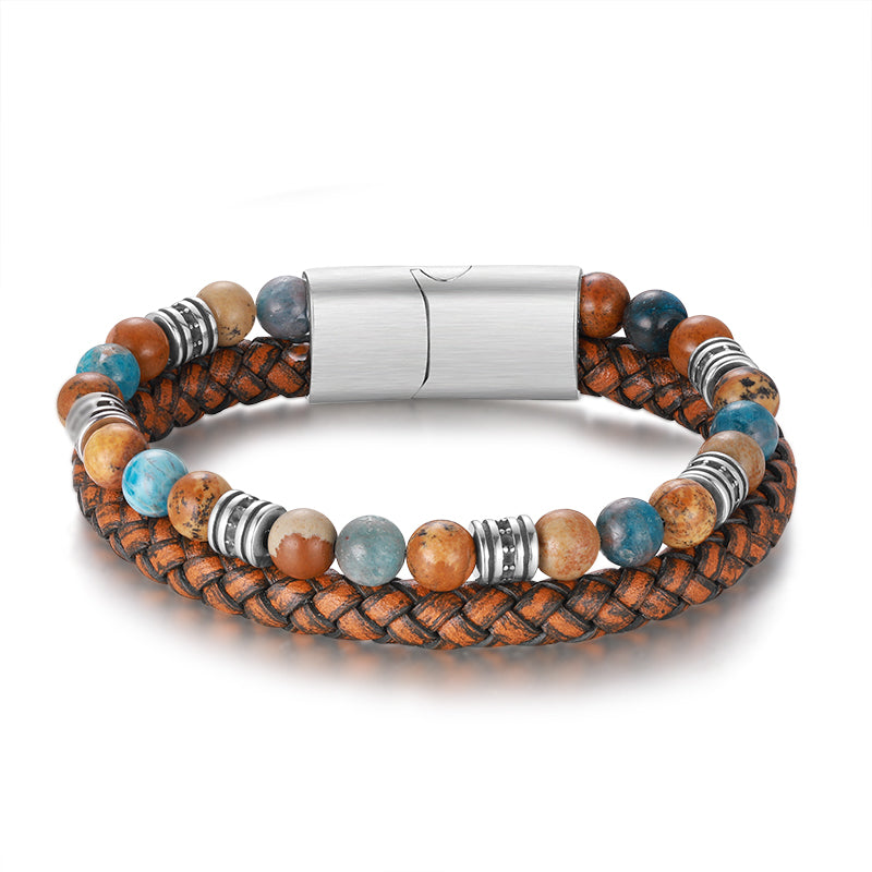 Armband Cala Mendia (Multistrang) Leder, Picture Jasper & Apatit