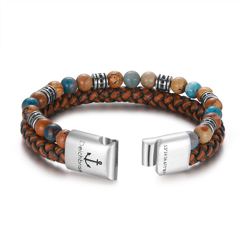 Armband Cala Mendia (Multistrang) Leder, Picture Jasper & Apatit