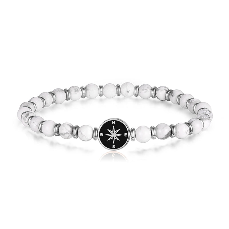 Armband Kompass aus White-Turquoise & Edelstahl