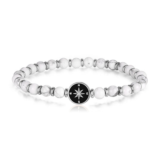 Armband Kompass aus White-Turquoise & Edelstahl