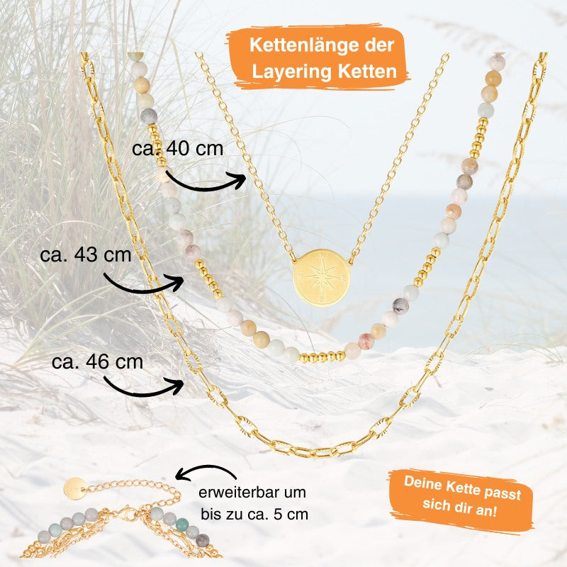 Layering Kette Amazonit aus Edelstahl mit Kompass