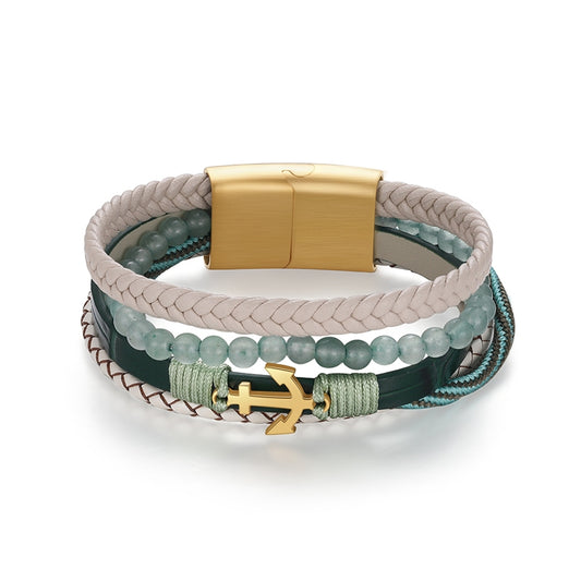 Armband Anker (Multistrang) mit Segelseil, Leder & Aventurin