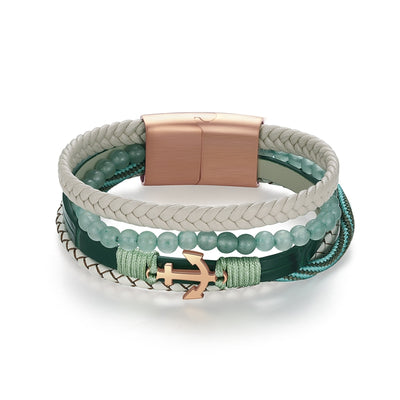 Armband Anker (Multistrang) mit Segelseil, Leder & Aventurin