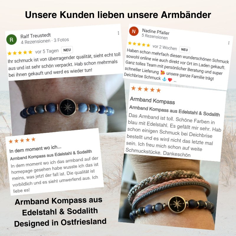 Armband Kompass aus Edelstahl & Sodalith