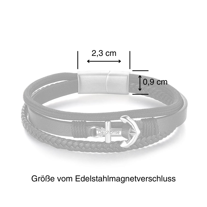 Armband Küstengirl (Multistrang) Leder & Tau mit Edelstahl Anker