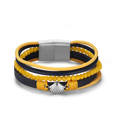 Armband Muschel (Multistrang) mit Segelseil, Leder & Glasperlen