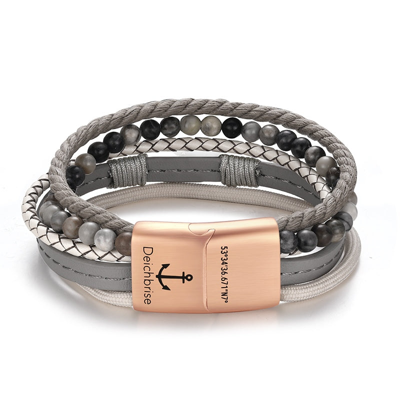 Armband Papierschiffchen (Multistrang) mit Segelseil, Leder & Picasso